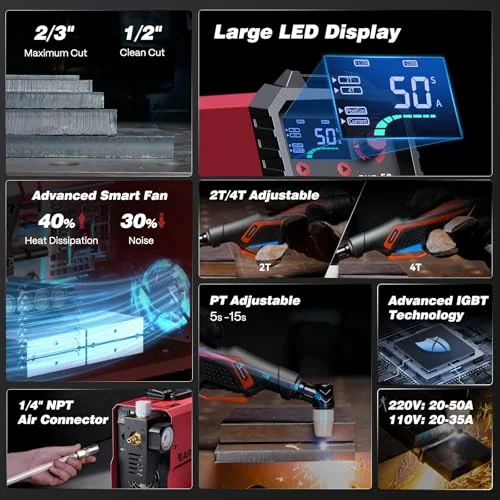 ARCCAPTAIN 50A Plasma Cutter Machine, 110V/220V Dual Voltage, 2/3" Max Cut image 4