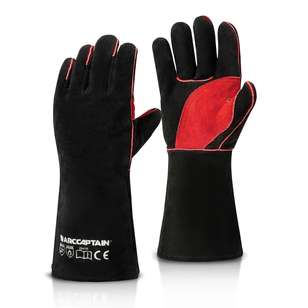ARCCAPTAIN 16-Inch Leather Welding Gloves for Men & Women, Black-Red, L image 2