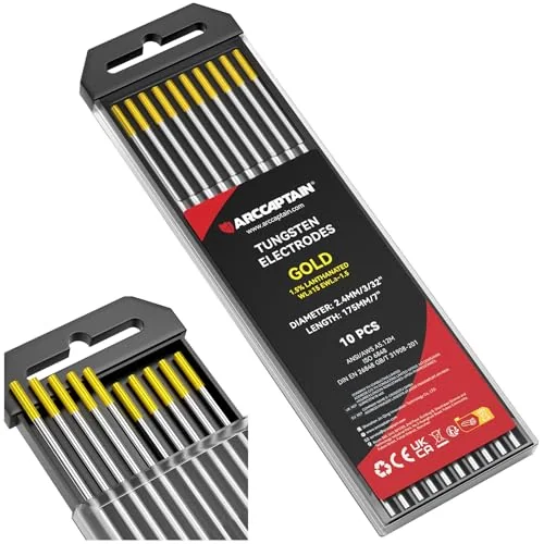 ARCCAPTAIN TIG Welding Tungsten Electrode 10-Pack 3/32"x 7" (Gold) product details