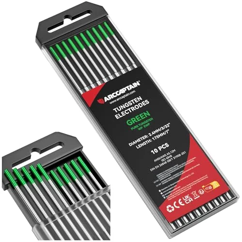 ARCCAPTAIN TIG Welding Tungsten Electrode 10-Pack 3/32"x 7"(Green - Pure Tungsten, WP, EWP) image 2