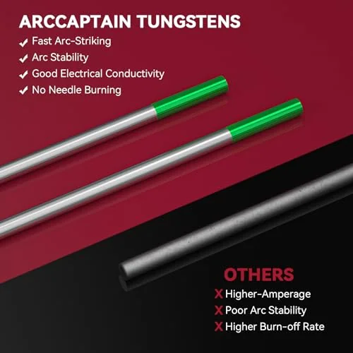 ARCCAPTAIN TIG Welding Tungsten Electrode 10-Pack 3/32"x 7"(Green - Pure Tungsten, WP, EWP) image 3