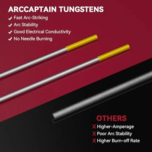 ARCCAPTAIN TIG Welding Tungsten Electrode 10-Pack 1/16"x 7" (Gold) image 3