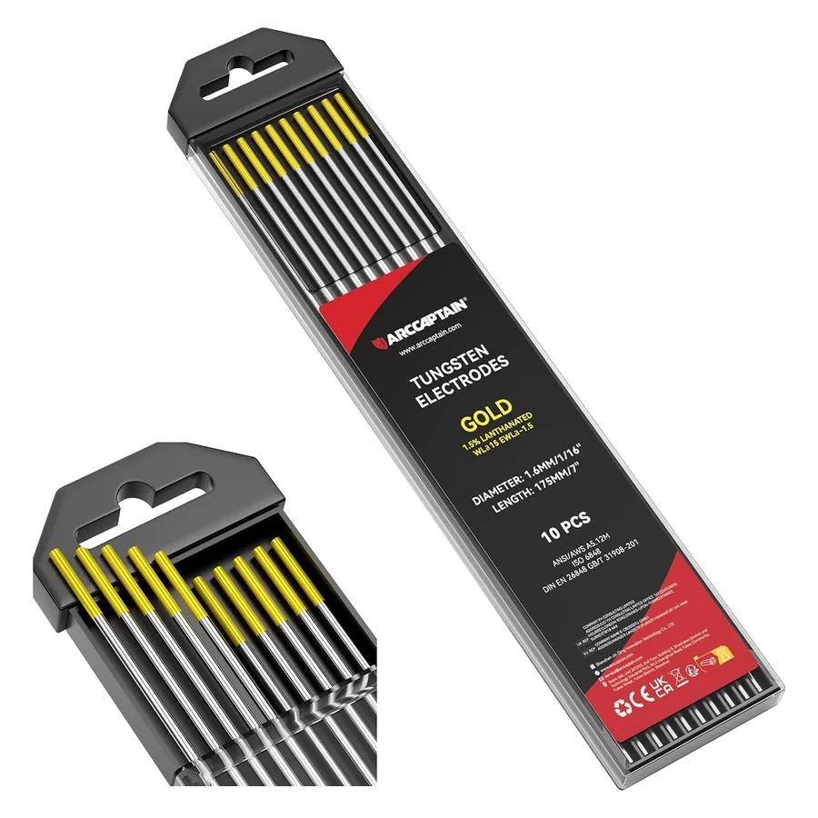 ARCCAPTAIN TIG Welding Tungsten Electrode 10-Pack 1/16"x 7" (Gold)