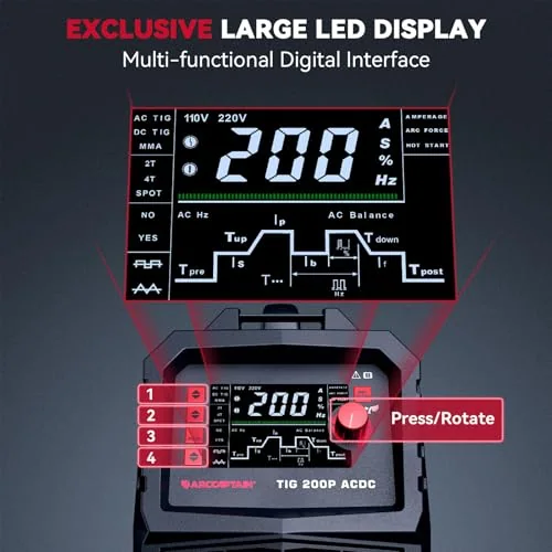 ARCCAPTAIN TIG Welder AC/DC 200A with Pulse 7 in 1 Aluminum Welding Machine image 3