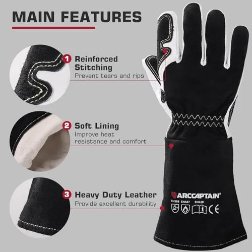 ARCCAPTAIN Tig Welding Gloves: Premium Goatskin Grain Leather, Dexterity, Comfort, Duralble Tig Gloves for Work Protection image 3