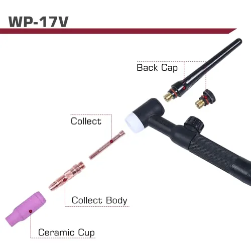 ARCCAPTAIN TIG Welding Gun, WP-17V Argon TIG Torch with 13 FT Red Air Hose image 6
