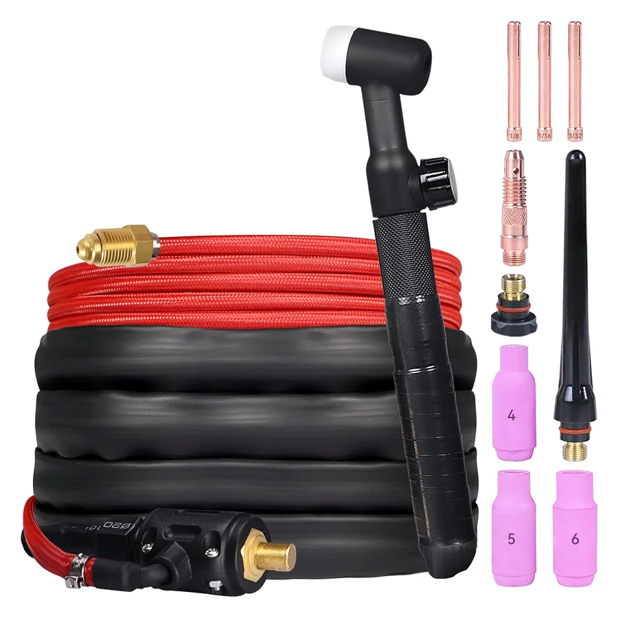ARCCAPTAIN TIG Welding Gun, WP-17V Argon TIG Torch with 13 FT Red Air Hose