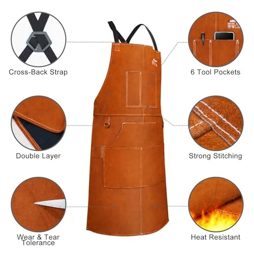 ARCCAPTAIN Leather Welding Apron, 24" x 36" FR Cowhide Blacksmith Aprons image 4