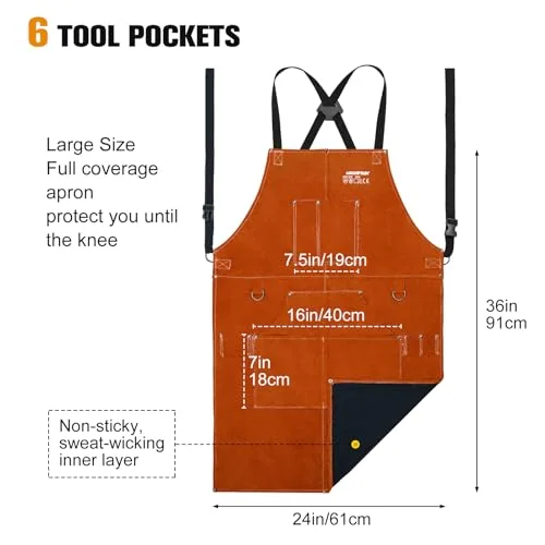 ARCCAPTAIN Leather Welding Apron, 24" x 36" FR Cowhide Blacksmith Aprons image 5