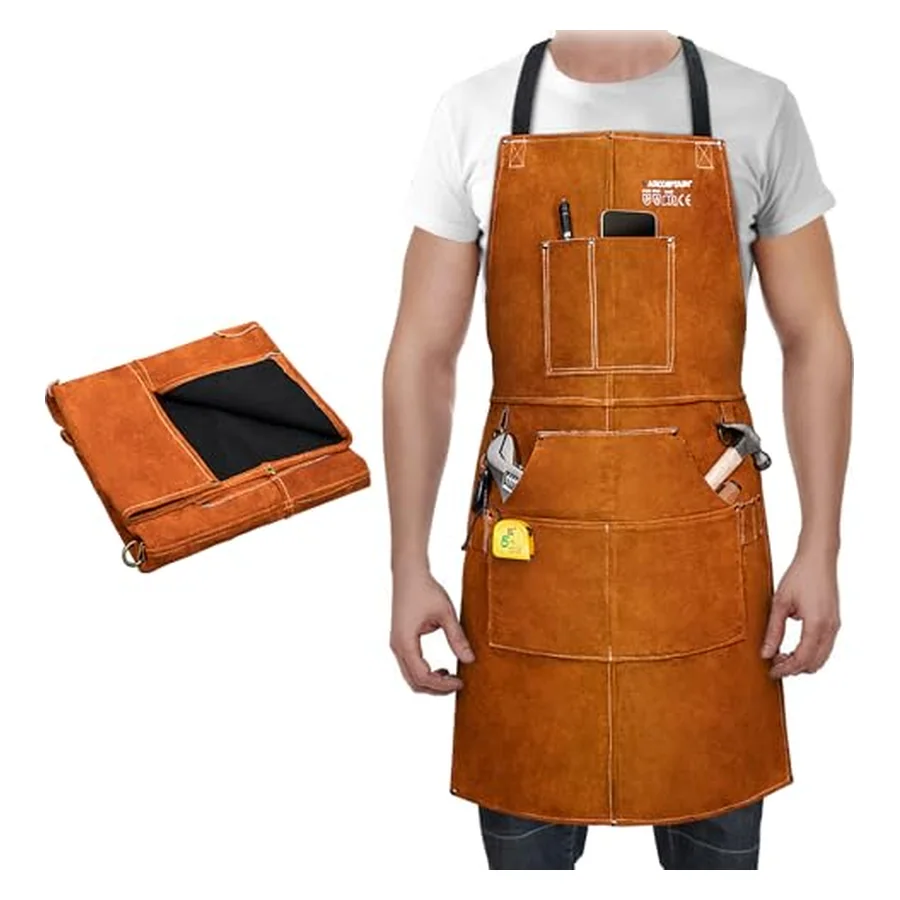 ARCCAPTAIN Leather Welding Apron, 24" x 36" FR Cowhide Blacksmith Aprons
