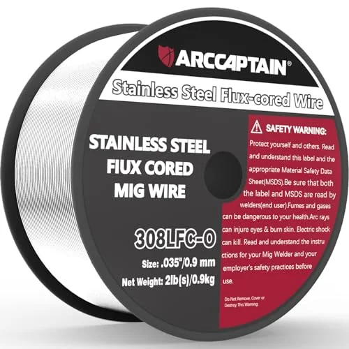ARCCAPTAIN Stainless Steel Flux Cored Wire E308LFC-O .035-Diameter MIG Welding Wire Stainless Steel Wire with Low Splatter Compatible With Lincoln Miller Forney Harbor MIG Welder 2-Pound product details