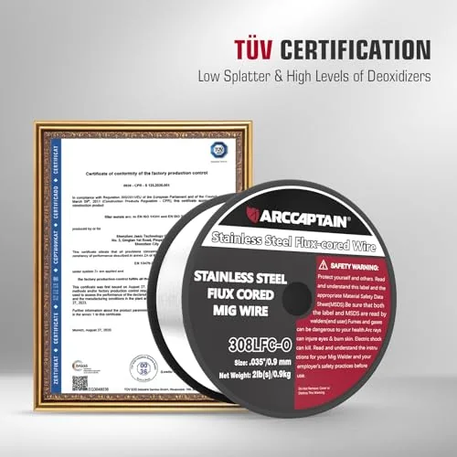 ARCCAPTAIN Stainless Steel Flux Cored Wire E308LFC-O .035-Diameter MIG Welding Wire Stainless Steel Wire with Low Splatter Compatible With Lincoln Miller Forney Harbor MIG Welder 2-Pound product details