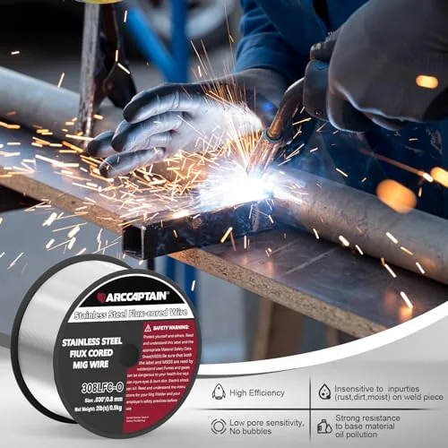 ARCCAPTAIN Stainless Steel Flux Cored Wire E308LFC-O .035-Diameter MIG Welding Wire Stainless Steel Wire with Low Splatter Compatible With Lincoln Miller Forney Harbor MIG Welder 2-Pound image 6