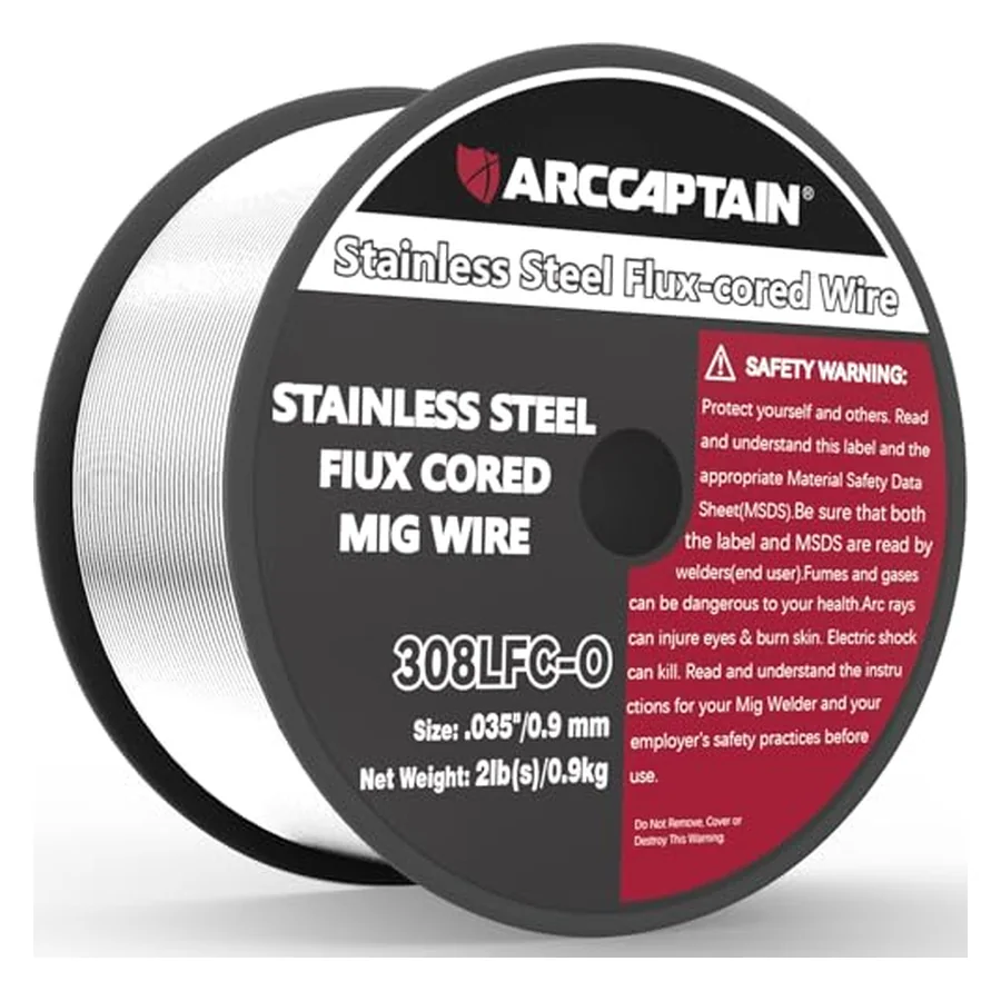 ARCCAPTAIN Stainless Steel Flux Cored Wire E308LFC-O .035-Diameter MIG Welding Wire Stainless Steel Wire with Low Splatter Compatible With Lincoln Miller Forney Harbor MIG Welder 2-Pound