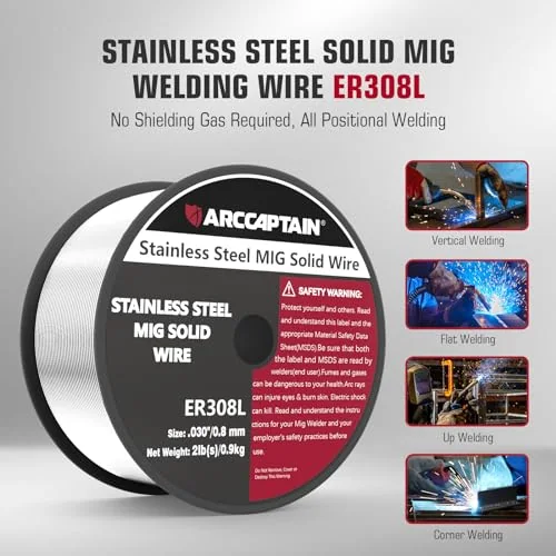 ARCCAPTAIN Stainless Steel MIG Solid Wire ER308L, 030-Diameter 6-Pound Stainless Steel Wire with Low Splatter Compatible With Lincoln Miller Forney Harbor MIG Welder image 3