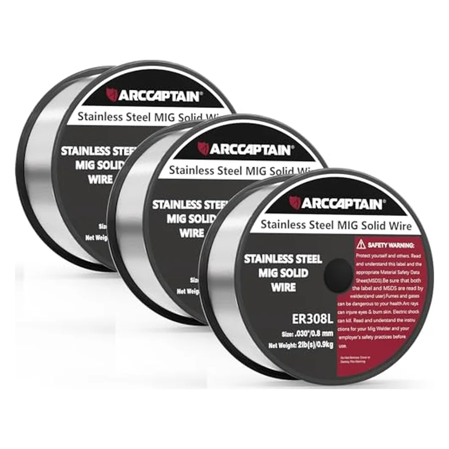 ARCCAPTAIN Stainless Steel MIG Solid Wire ER308L, 030-Diameter 6-Pound Stainless Steel Wire with Low Splatter Compatible With Lincoln Miller Forney Harbor MIG Welder