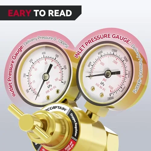 ARCCAPTAIN Oxygen Regulator Gauge for Gas Welding, 0-4000 PSI & 0-100 PSI image 4
