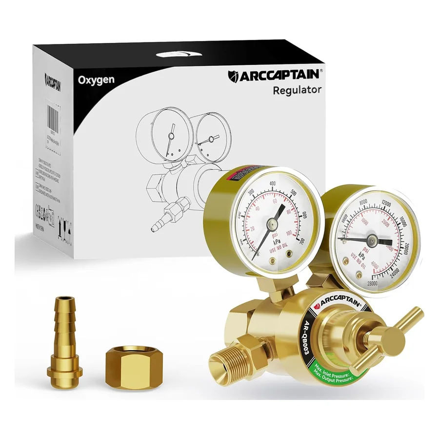 ARCCAPTAIN Oxygen Regulator Gauge for Gas Welding, 0-4000 PSI & 0-100 PSI