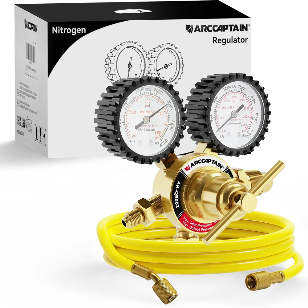 ARCCAPTAIN Nitrogen Regulator with 6.6FT Hose, 0-600 PSI Delivery Pressure, 1/4'' Male Flare Outlet Connection and CGA580 Inlet Connection Gauges image 2