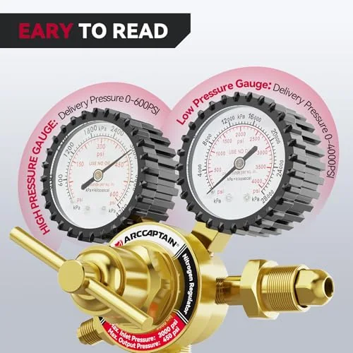 ARCCAPTAIN Nitrogen Regulator with 6.6FT Hose, 0-600 PSI Delivery Pressure, 1/4'' Male Flare Outlet Connection and CGA580 Inlet Connection Gauges image 4