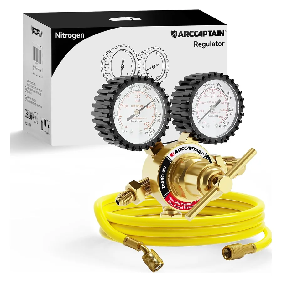 ARCCAPTAIN Nitrogen Regulator with 6.6FT Hose, 0-600 PSI Delivery Pressure, 1/4'' Male Flare Outlet Connection and CGA580 Inlet Connection Gauges