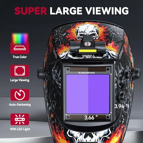 ARCCAPTAIN Auto Darkening Welding Helmet with Light, 3.94"X3.66" Large View image 5
