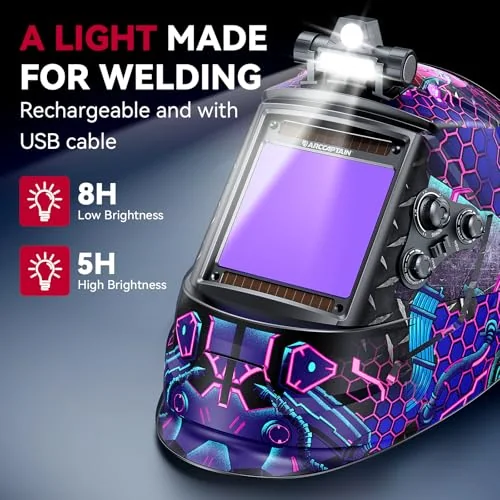 ARCCAPTAIN Auto Darkening Welding Helmet with Light, 3.94"X3.66" Large View product details