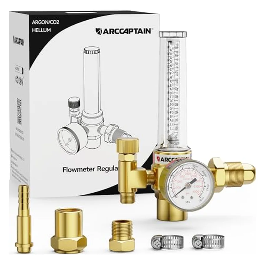 ARCCAPTAIN Argon/CO2/Helium Regulator, MIG and TIG Flow Meter Gas Regulator Gauge Welding Weld, 0-4000 PSI, 0-180+ CFH, CGA580 Inlet Connection