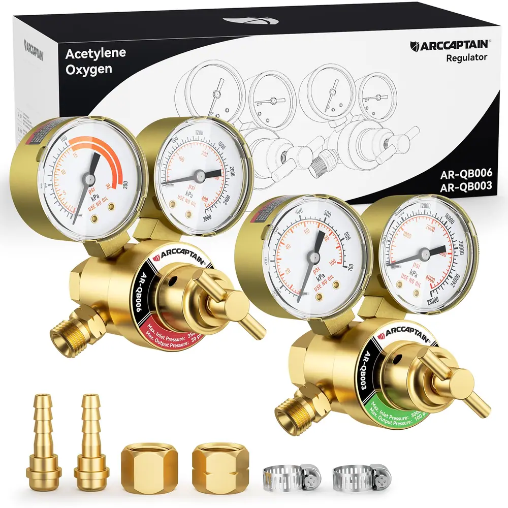 ARCCAPTAIN Small Oxygen Acetylene Regulator Set, CGA 540 and CGA 200 Fit Outlet Thread 9/16"-18 Hose B-Size and 1/4" Hose image 2