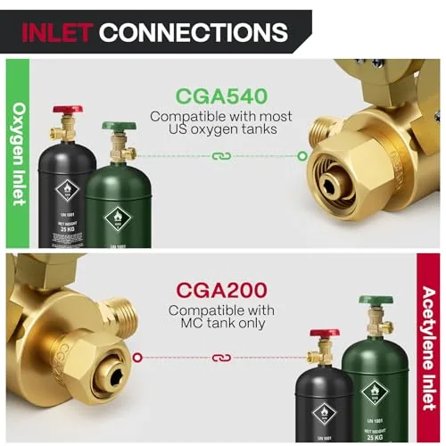 ARCCAPTAIN Small Oxygen Acetylene Regulator Set, CGA 540 and CGA 200 Fit Outlet Thread 9/16"-18 Hose B-Size and 1/4" Hose image 5