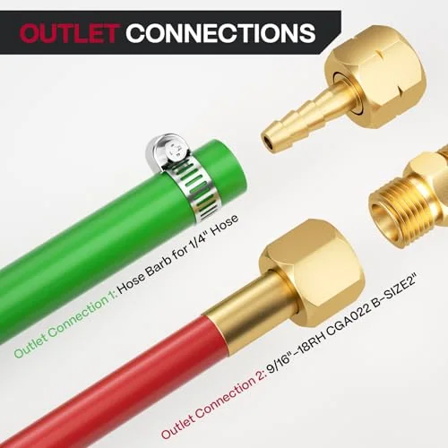ARCCAPTAIN Small Oxygen Acetylene Regulator Set, CGA 540 and CGA 200 Fit Outlet Thread 9/16"-18 Hose B-Size and 1/4" Hose image 6