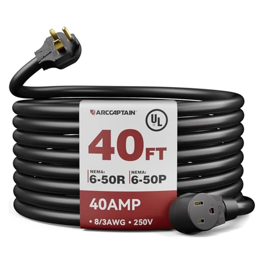 ARCCAPTAIN 40Amp 40ft Welder Extension Cord 8 AWG UL Listed, 250V NEMA 6-50
