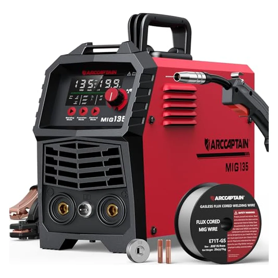 ARCCAPTAIN 135A Flux Core MIG Welder 110V 3-in-1 Gasless MIG Stick Lift TIG