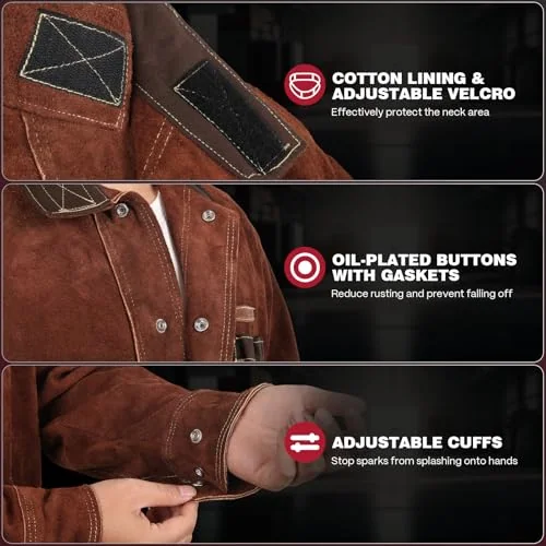 ARCCAPTAIN Leather Welding Jacket, FR Welder Jacket for Men Women product details