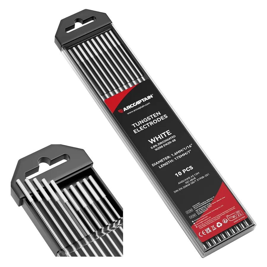 ARCCAPTAIN TIG Welding Tungsten Electrode 10-Pack 1/16"x 7" White