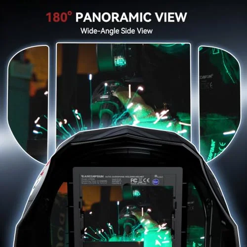 ARCCAPTAIN Welding Hood, 180° Panoramic View Auto Darkening Welding Helmet product details