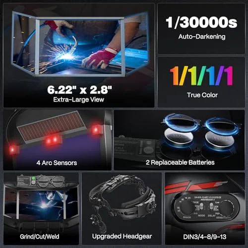 ARCCAPTAIN 180° Panoramic View Auto Darkening Welding Helmet, Welding Hood image 4