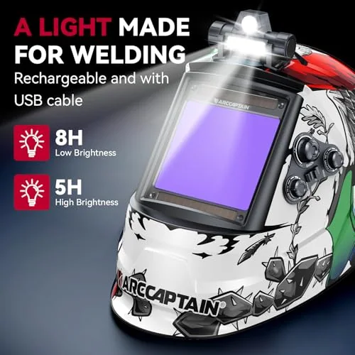 ARCCAPTAIN Auto Darkening Welding Helmet with Light, 3.94"X3.66" Large View product details