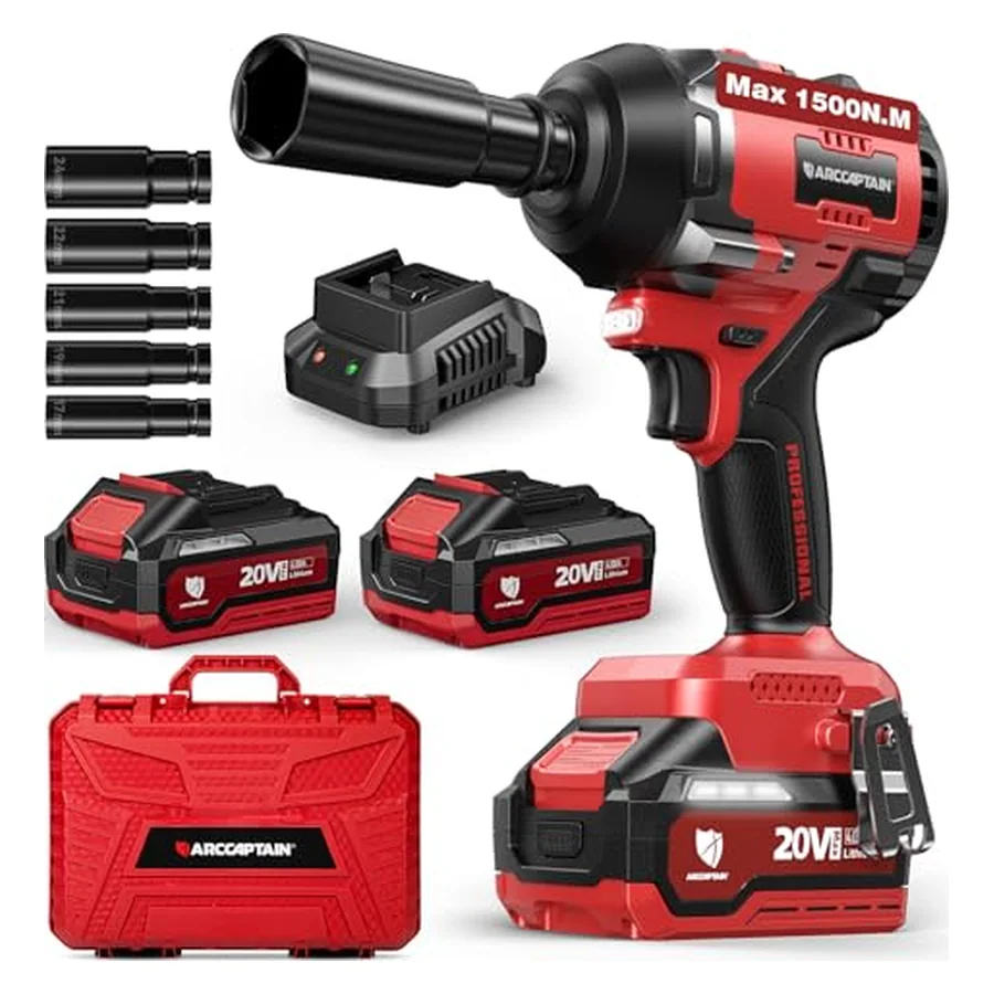 ARCCAPTAIN Cordless Impact Wrench, 1500N.m (1106Ft-lbs) 1/2" Impact Gun