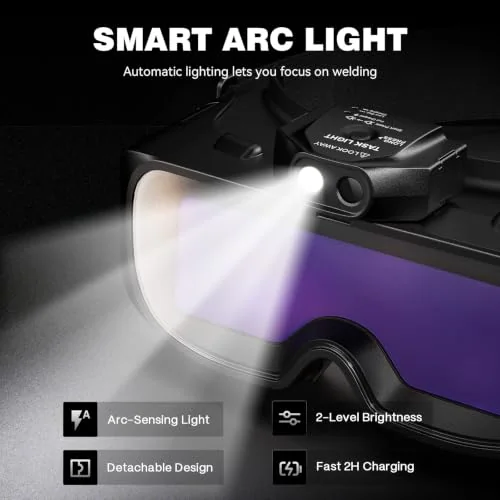 ARCCAPTAIN Auto-Darkening Welding Goggles Kit with LED Light, Shade 3/5-13 image 5