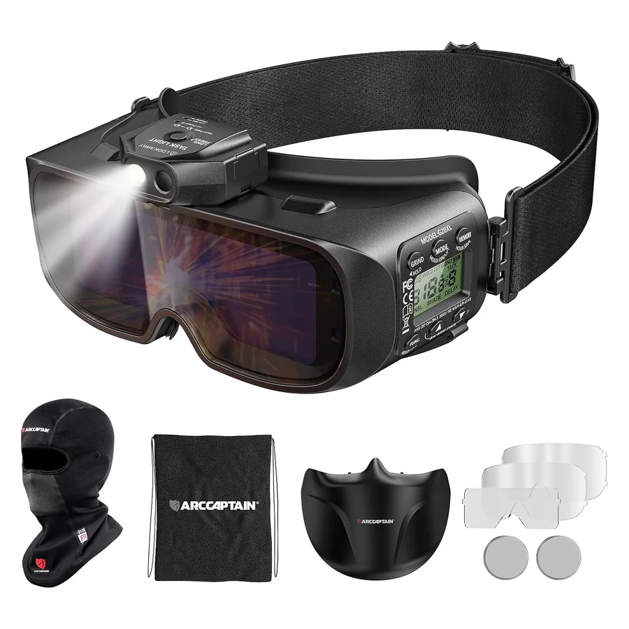ARCCAPTAIN Auto-Darkening Welding Goggles Kit with LED Light, Shade 3/5-13