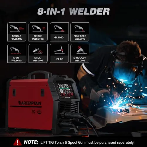 ARCCAPTAIN Double Pulse MIG Welder 250A 8-in-1 Aluminum Welding MIG250DP product details