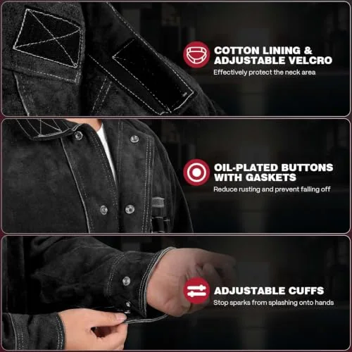 ARCCAPTAIN Leather Welding Jacket, FR Welder Jacket for Men Women product details